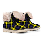 Yellow Navy And Black Plaid Print Winter Boots