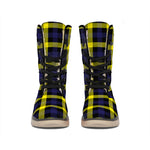 Yellow Navy And Black Plaid Print Winter Boots