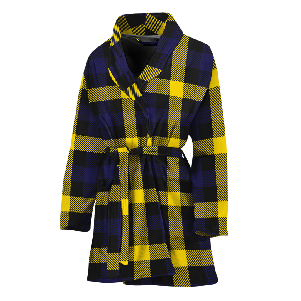 Yellow Navy And Black Plaid Print Women's Bathrobe