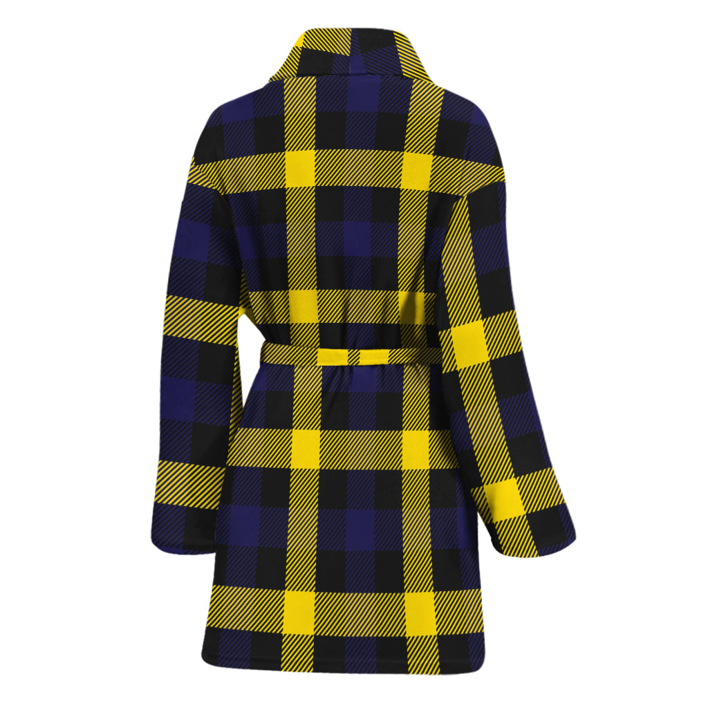 Yellow Navy And Black Plaid Print Women's Bathrobe