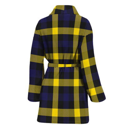Yellow Navy And Black Plaid Print Women's Bathrobe