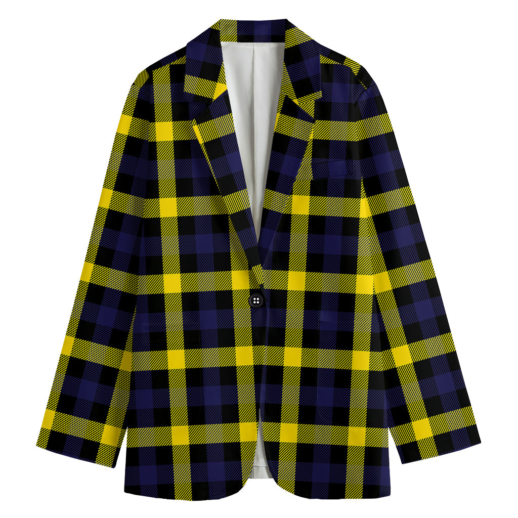 Yellow Navy And Black Plaid Print Women's Blazer