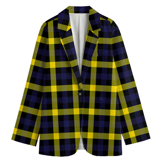Yellow Navy And Black Plaid Print Women's Blazer