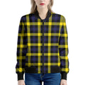 Yellow Navy And Black Plaid Print Women's Bomber Jacket