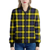 Yellow Navy And Black Plaid Print Women's Bomber Jacket