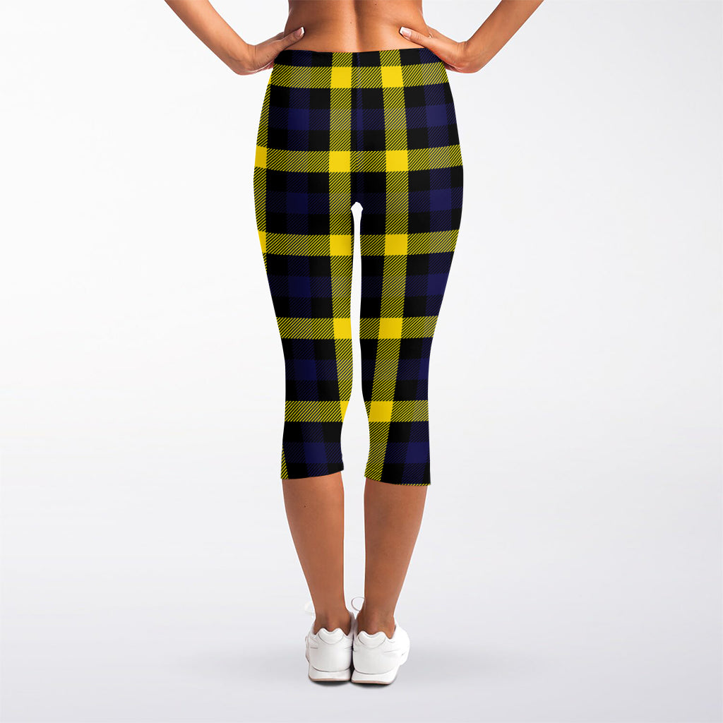 Yellow Navy And Black Plaid Print Women's Capri Leggings