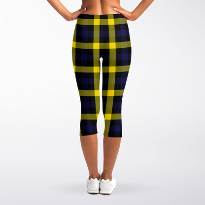 Yellow Navy And Black Plaid Print Women's Capri Leggings