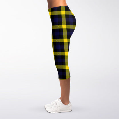 Yellow Navy And Black Plaid Print Women's Capri Leggings