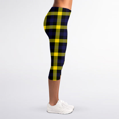 Yellow Navy And Black Plaid Print Women's Capri Leggings