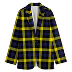 Yellow Navy And Black Plaid Print Women's Cotton Blazer