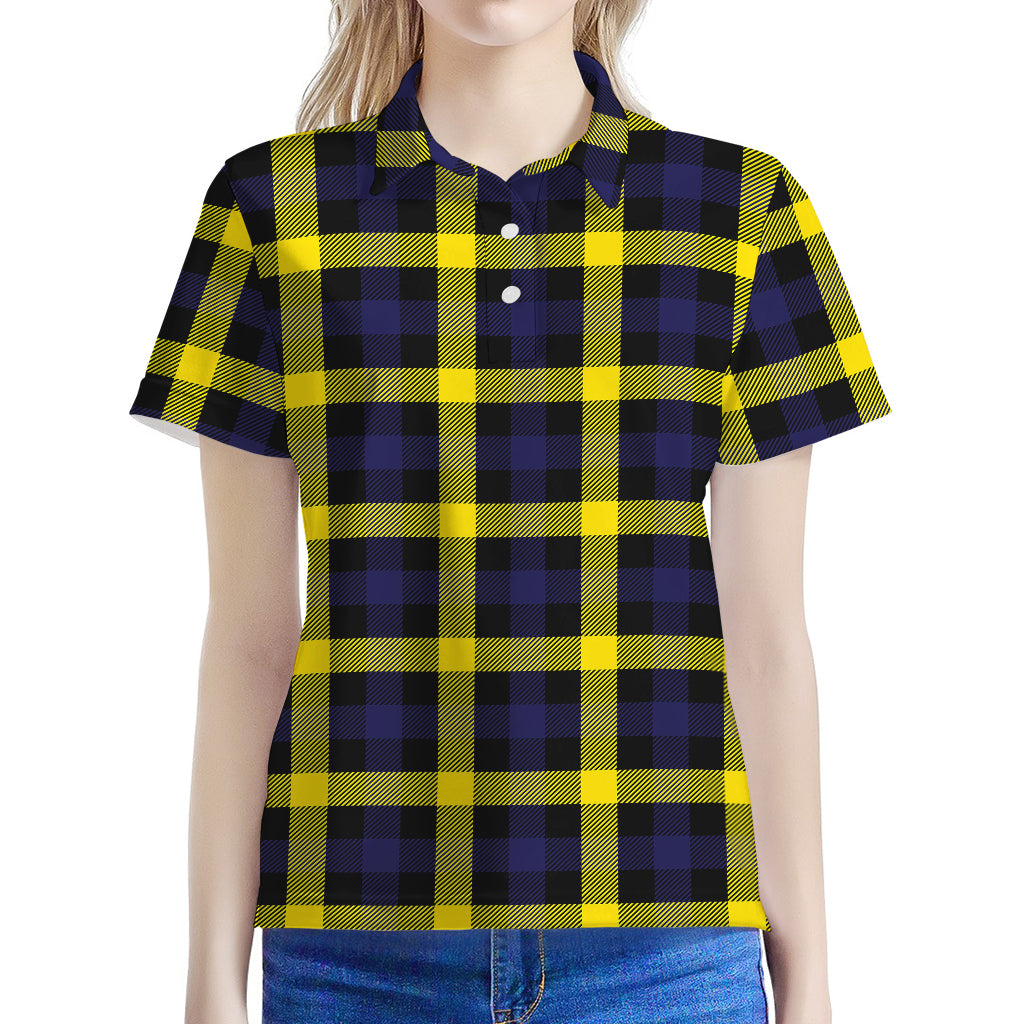 Yellow Navy And Black Plaid Print Women's Polo Shirt
