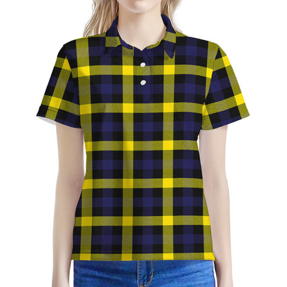 Yellow Navy And Black Plaid Print Women's Polo Shirt