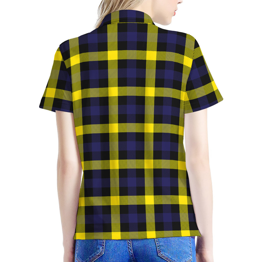Yellow Navy And Black Plaid Print Women's Polo Shirt