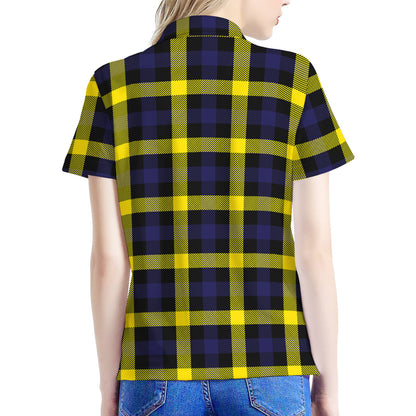 Yellow Navy And Black Plaid Print Women's Polo Shirt