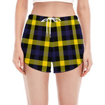 Yellow Navy And Black Plaid Print Women's Split Running Shorts