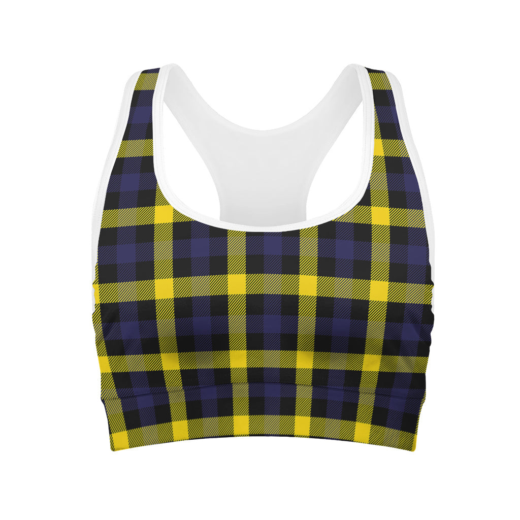 Yellow Navy And Black Plaid Print Women's Sports Bra