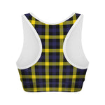 Yellow Navy And Black Plaid Print Women's Sports Bra