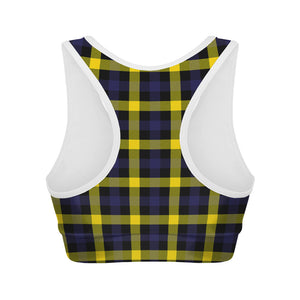 Yellow Navy And Black Plaid Print Women's Sports Bra