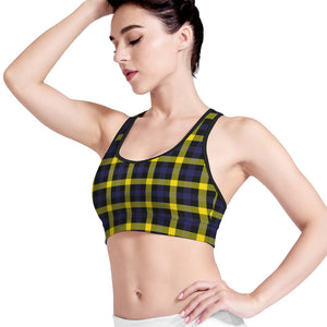 Yellow Navy And Black Plaid Print Women's Sports Bra