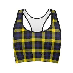 Yellow Navy And Black Plaid Print Women's Sports Bra