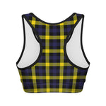 Yellow Navy And Black Plaid Print Women's Sports Bra