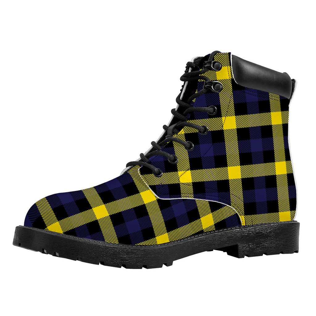 Yellow Navy And Black Plaid Print Work Boots