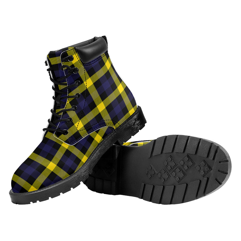 Yellow Navy And Black Plaid Print Work Boots