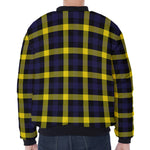Yellow Navy And Black Plaid Print Zip Sleeve Bomber Jacket