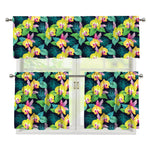 Yellow Orchid Pattern Print 3 Piece Kitchen Curtains