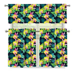 Yellow Orchid Pattern Print 3 Piece Kitchen Curtains