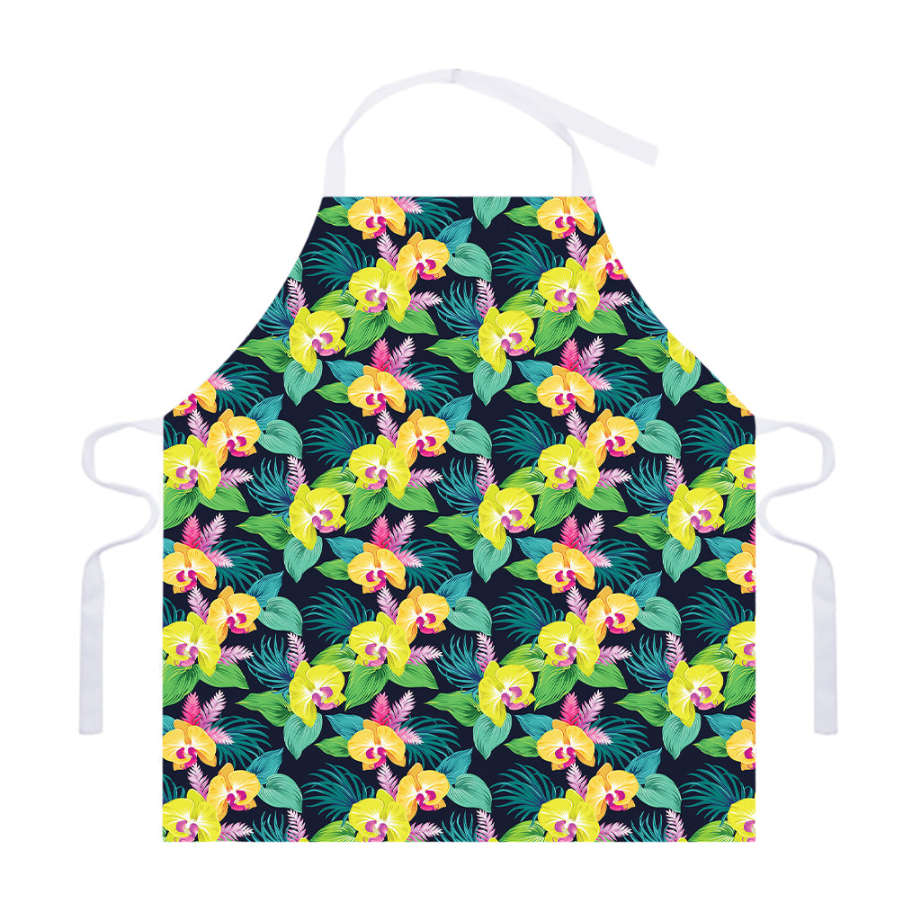 Yellow Orchid Pattern Print Adjustable Apron