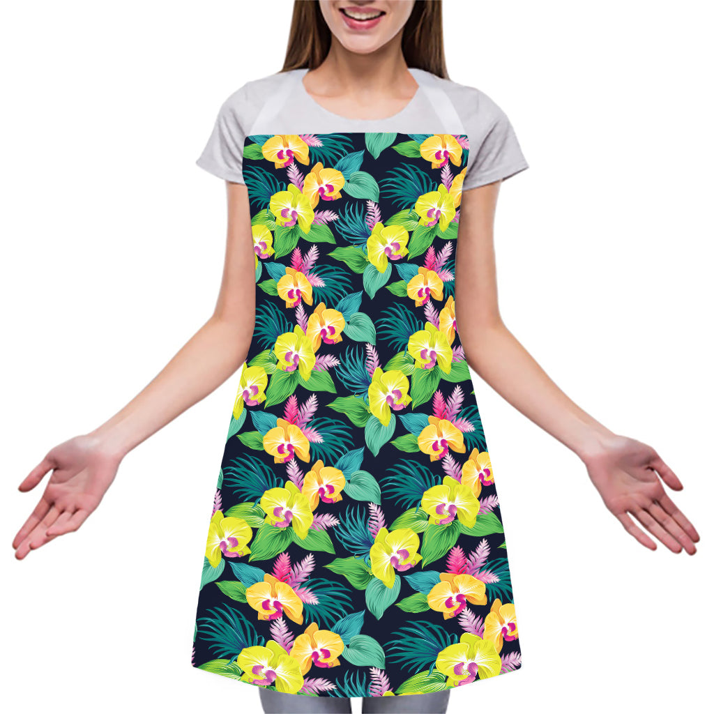 Yellow Orchid Pattern Print Adjustable Apron