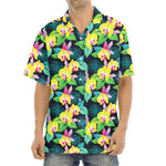Yellow Orchid Pattern Print Aloha Shirt