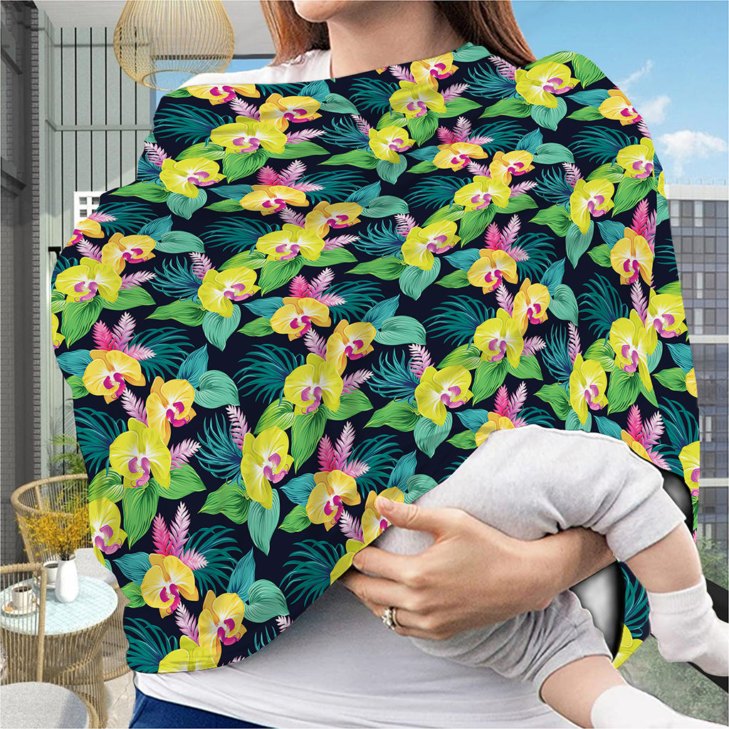 Yellow Orchid Pattern Print Baby Seat Cover