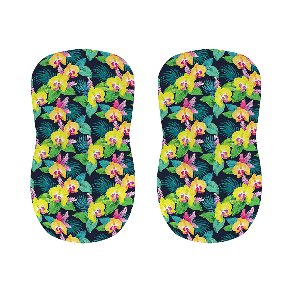 Yellow Orchid Pattern Print Bar Stool Covers
