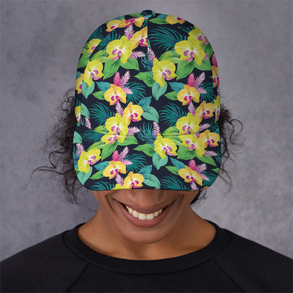 Yellow Orchid Pattern Print Baseball Cap