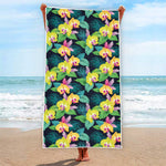 Yellow Orchid Pattern Print Beach Towel