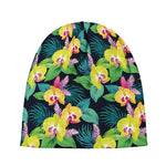Yellow Orchid Pattern Print Beanie