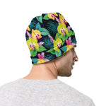 Yellow Orchid Pattern Print Beanie