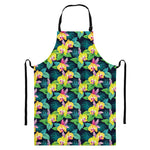 Yellow Orchid Pattern Print Bib Apron With Pocket