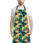 Yellow Orchid Pattern Print Bib Apron With Pocket