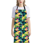 Yellow Orchid Pattern Print Bib Apron With Pocket