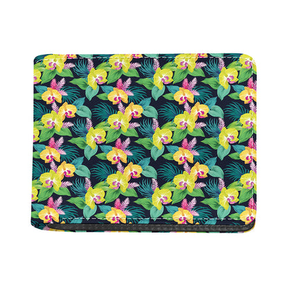 Yellow Orchid Pattern Print Bifold Wallet