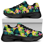 Yellow Orchid Pattern Print Black Chunky Shoes