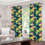 Yellow Orchid Pattern Print Blackout Grommet Curtains