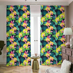 Yellow Orchid Pattern Print Blackout Pencil Pleat Curtains