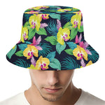 Yellow Orchid Pattern Print Bucket Hat
