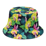 Yellow Orchid Pattern Print Bucket Hat