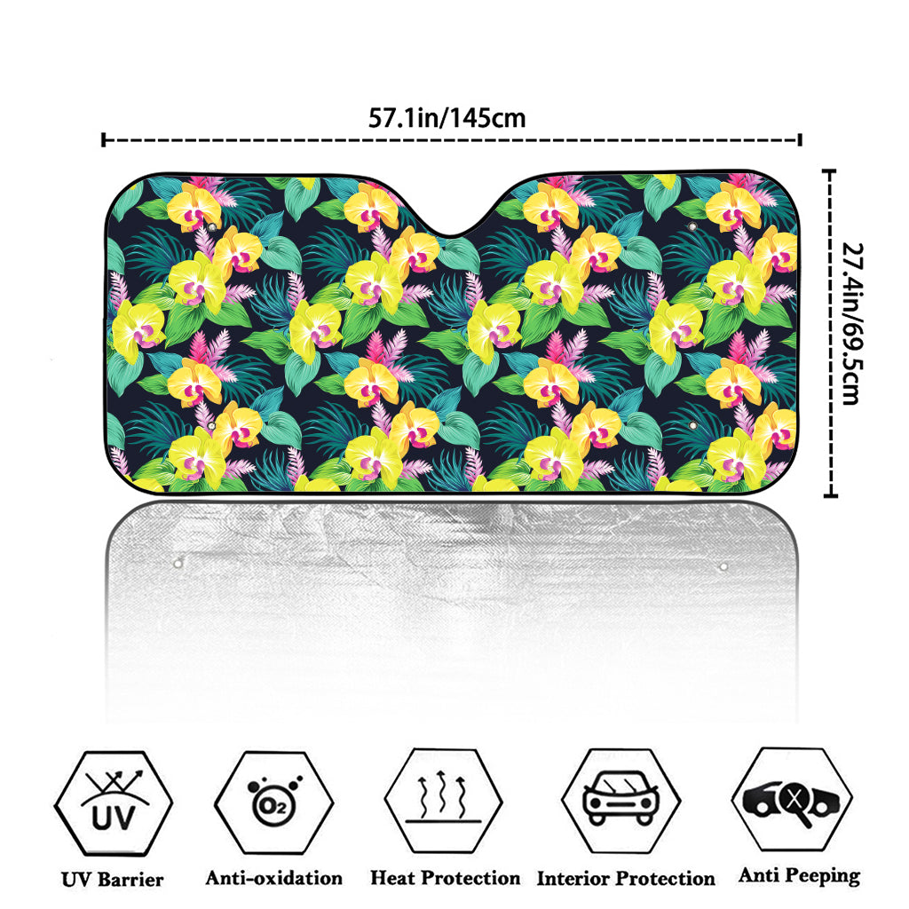 Yellow Orchid Pattern Print Car Windshield Sun Shade