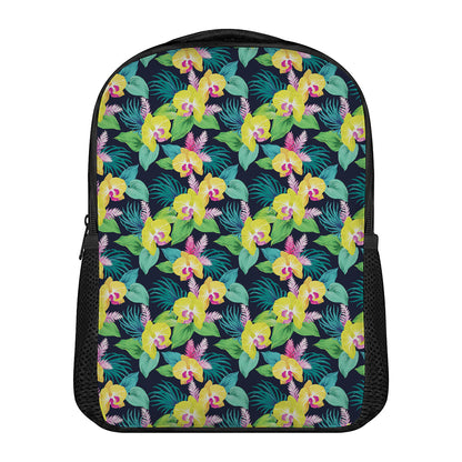 Yellow Orchid Pattern Print Casual Backpack